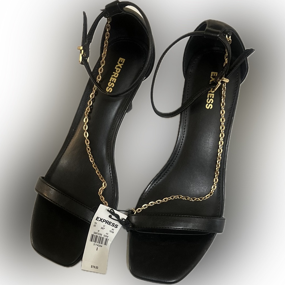 2 1/2 inch heeled sandal with gold color chain from Express - NWT